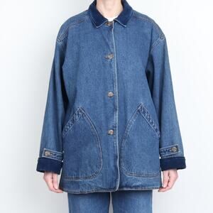 Vintage 90s Denim Chore Jacket Cotton Flannel Lined Size M